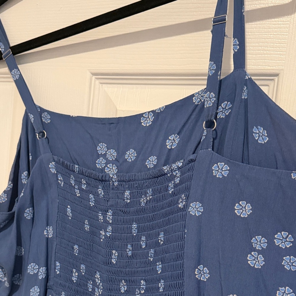 GAP Blue Floral Smocked Maxi Dress Adjustable Straps Size 16 - Picture 10 of 13